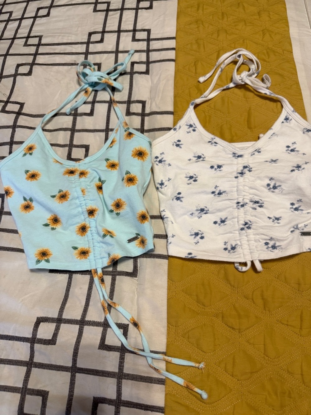 Hollister White Tank with Blue Floral Tie Straps